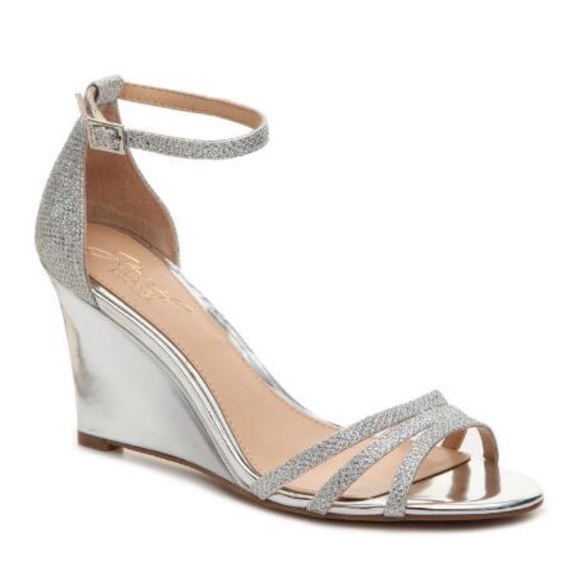 Badgley Mischka Shoes - Strappy metallic wedge heels silver glitter size 8